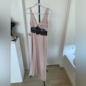 Champagne Satin Midi Slip Dress